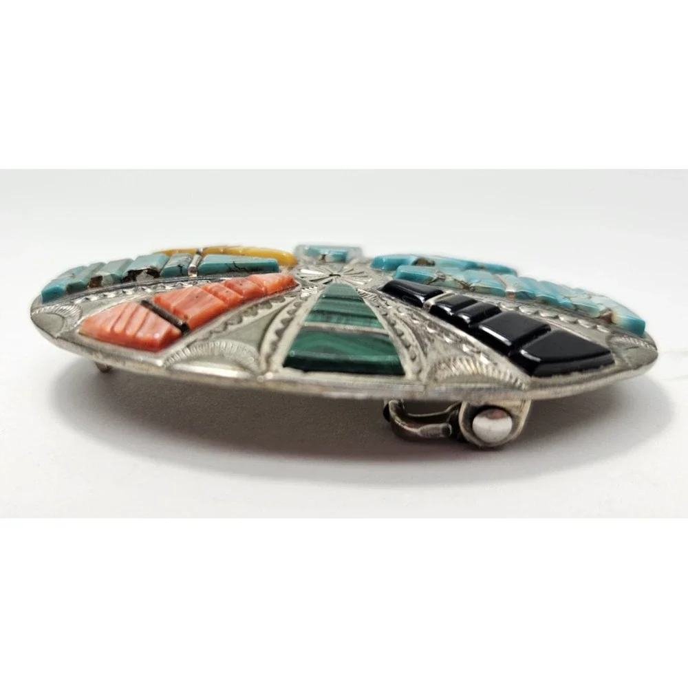 Danny Clark Sterling Silver Belt Buckle Navajo NA Turquoise Handmade Stamped 53g